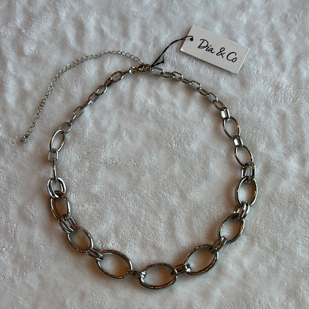 Dia & Co Silver Chain Link Statement Necklace NWT Adjustable 20–26”